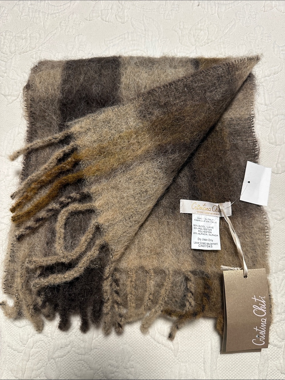 Gradient Brown Plaid Fringe Scarf
